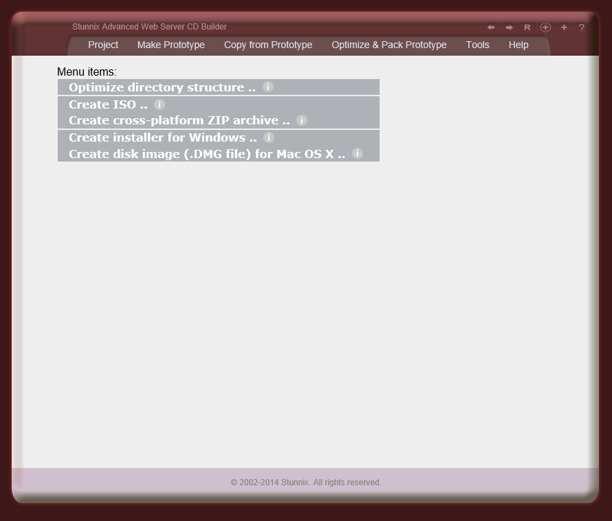 menu items in Optimize & Pack Prototype		 menu items in Optimize & Pack Prototype