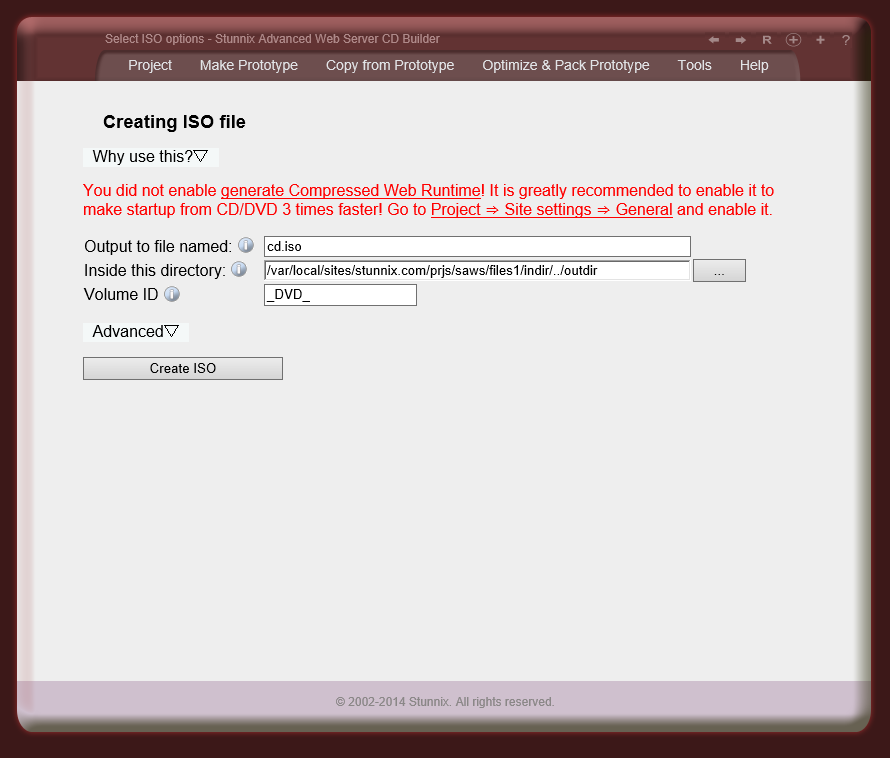 'Create ISO' tool 'Create ISO' tool