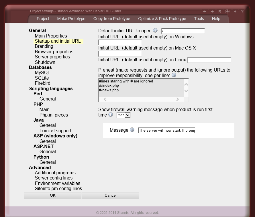 Startup settings Startup settings