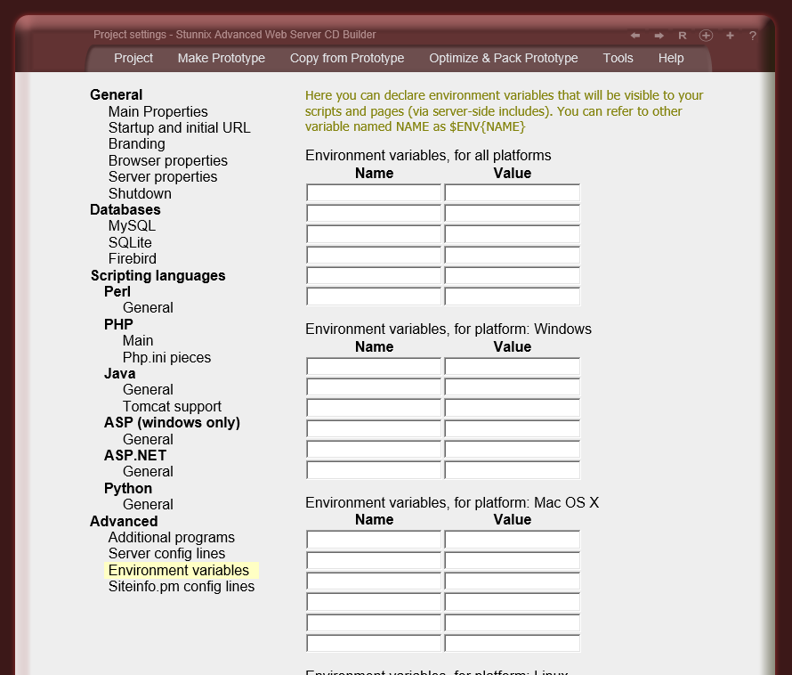 Definition of environment variables Definition of environment variables
