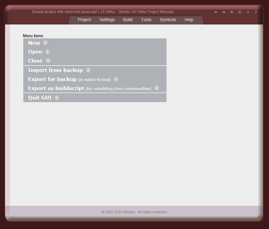 Project menu Project menu