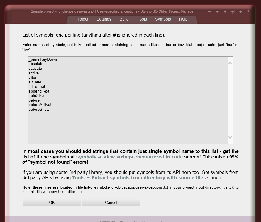 Editing user-specified exceptions Editing user-specified exceptions