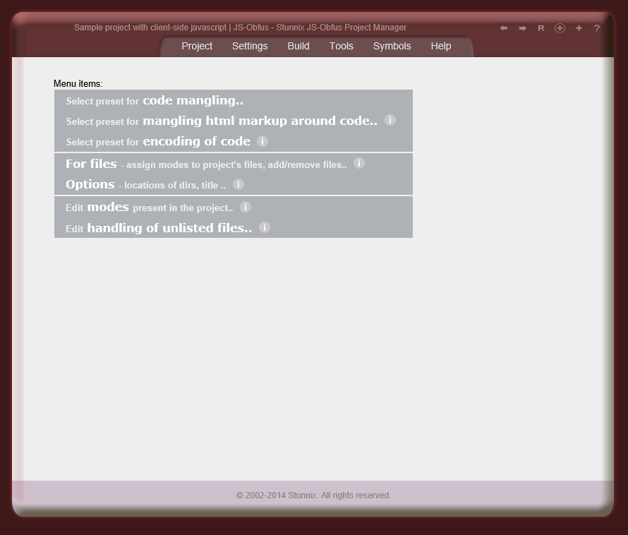 Settings menu Settings menu