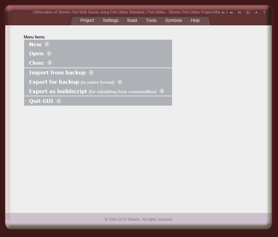 Project menu Project menu