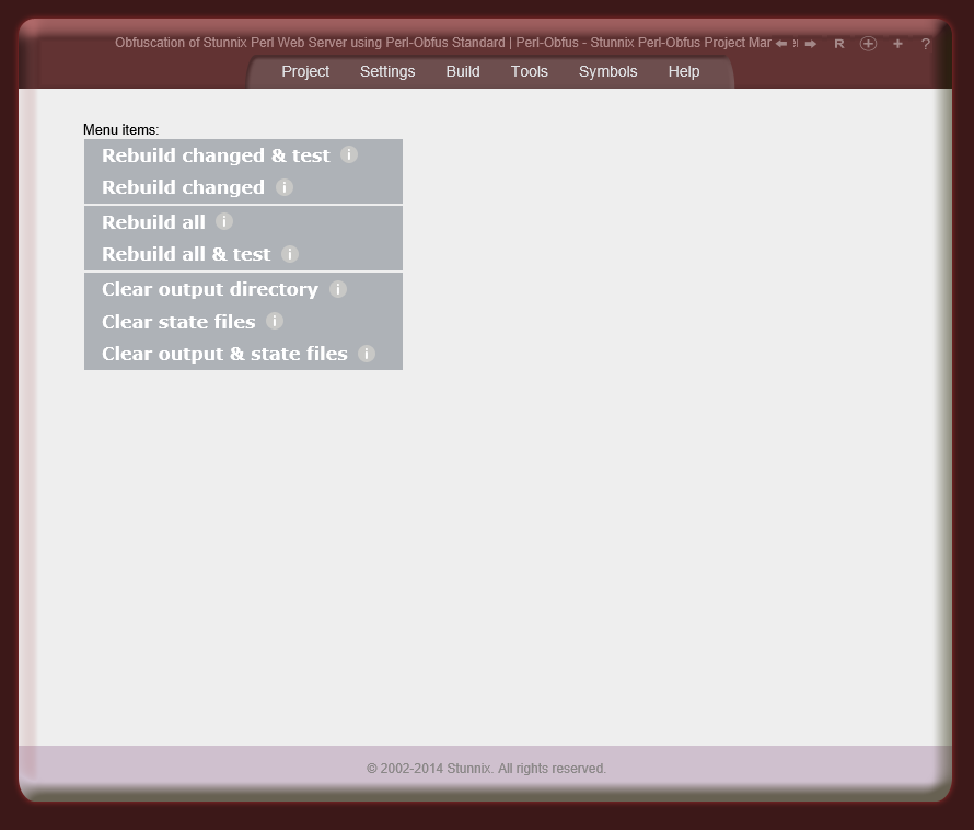 Menu items for Build menu Menu items for Build menu