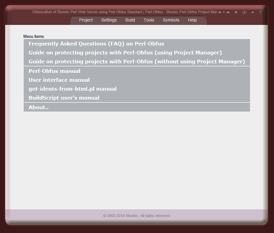 Menu items for Help menu Menu items for Help menu