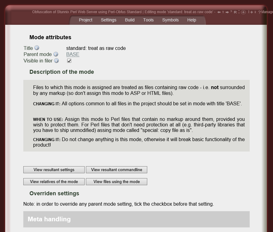 Editing settings for one of file processing modes Editing settings for one of file processing modes