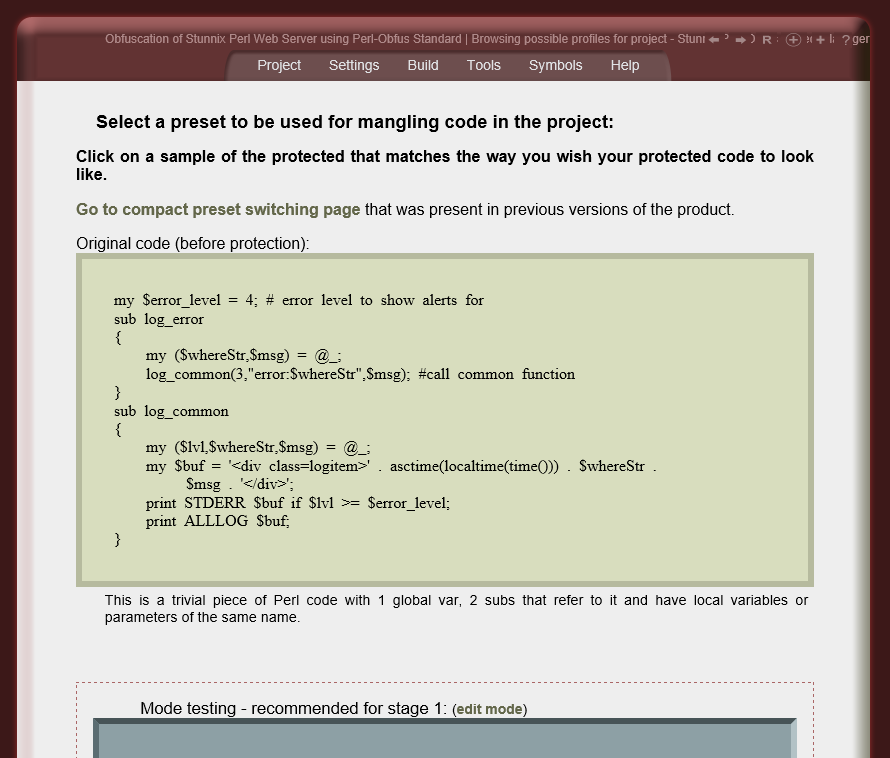 Switching code mangling options Switching code mangling options